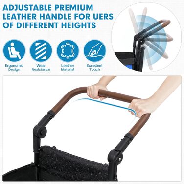 Універсальна візок для собак на великих колесах, 2-в-1 візок для дітей та собак з антиковзною рампою та поворотним ручками, складний візок для великих собак, літніх людей та травмованих тварин, для відвідування ветеринара, блакитний