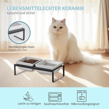 Підвищена годівниця для котів та собак HCHLQLZ, 2 шт. по 280 мл, кераміка, сіра