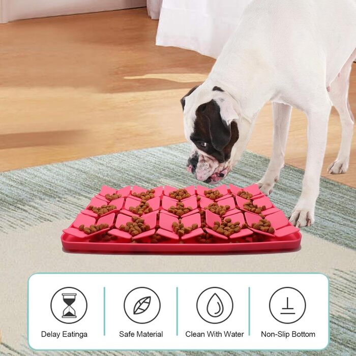 Килимок для котів та собак, силіконовий, повільне годування, проти нудьги, для корму та ласощів (Червоний)