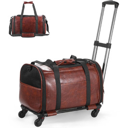 Сумка-переноска для тварин з екошкіри на колесах, для собак та котів до 6,8 кг, схвалена авіакомпаніями, для подорожей, кемпінгу та кав'ярень