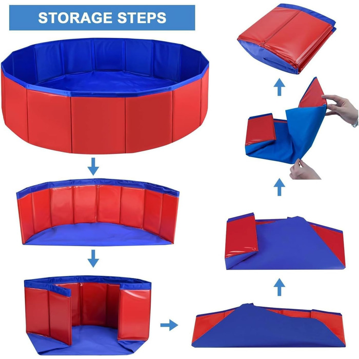 Надувний басейн для собак та котів, 60x20 см, блакитний/червоний, з неслизького ПВХ