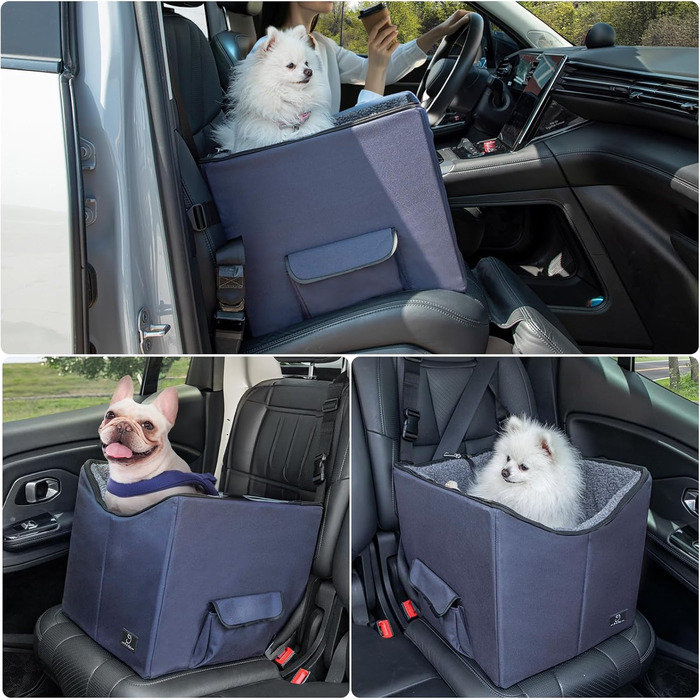 Автокрісло для маленьких собак 4Pet, складане, з ременем безпеки, для заднього або переднього сидіння, підвищена стабільність