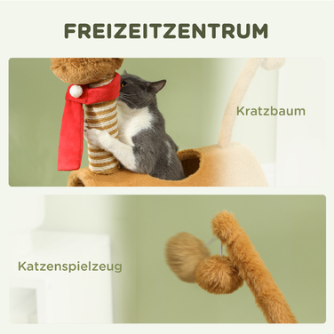 PawHut Cat Tree 98 см Котяча вежа в дизайні оленя, з печерою, ігровим м'ячем, джутовими стовбурами, кігтеточкою для кішок, лазить по дереву, для середніх кішок, коричневий | Аосом