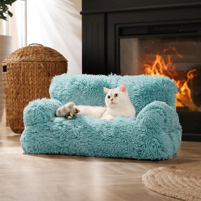 MEWOOFUN Стильне ліжко-диван для котів і собак, плюшеве, 76x45 см, знімний і праний, синє