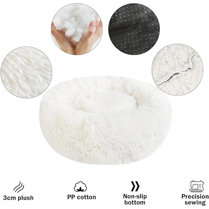 Кругле ліжко для собак та котів, велике м'яке гніздо-пончик для собак, корзина для собак з плюшу, ліжко для собак, яке можна прати, для великих та маленьких собак, котів та домашніх тварин (діаметр 80 см, Tie-Dye Райдуга), діаметр 80 см Tie-Dye Райдуга