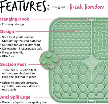 Килимки для годування собак та котів Bugalugs Licky Mats - 2 шт. (зелений та бежевий), 100% харчовий якість, BPA-free, зменшують стрес та тривогу