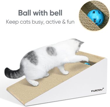 Furjoy Котячий Драпак Вертикальний 2-в-1, Драпак-Килимок, Лаунж, з Котячою М'ятою та Дзвіночком (50 x 24 x 20 см, 37 x 24 x 15 см)