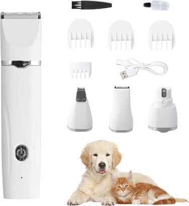 Набір для стрижки кігтів котів та собак Focenat 4 в 1: тихий триммер, електрична машинка для грумінгу тіла, очей та вух