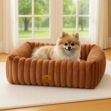 М'яке собаче ліжко для середніх порід, зручне та миється, прямокутне, з неслизьким покриттям, коричневе, розмір M (63x53x18 см)