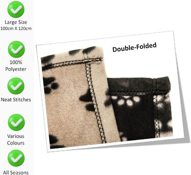 М'яка флісова ковдра з відбитками лап для собак, котів та цуценят. 70x73 см, чорно-бежева, пральна, для подорожей (2 шт. 100x120 см)