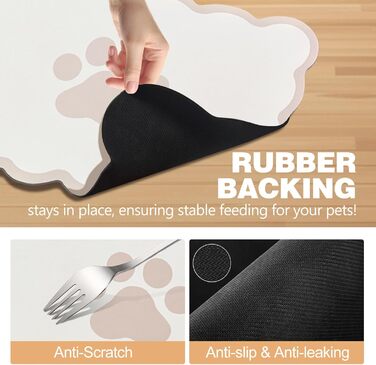 Килимок для годівлі собак та котів, 60 x 40 см, водопоглинаючий, неслизький, великий, для мисок, легко миється, швидко сохне (бежевий)
