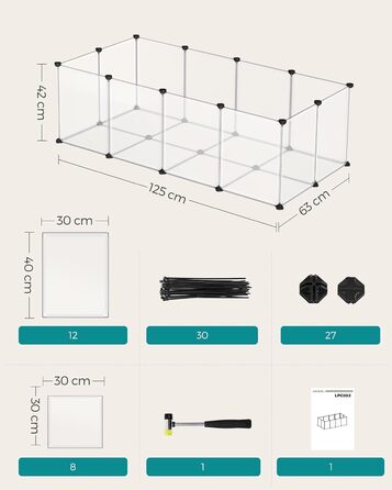 Клітка для тварин SONGMICS Freigehege з піддонами, 2 шт., біла, 125 x 63 x 42 см, для кроликів, хом'яків, їжаків