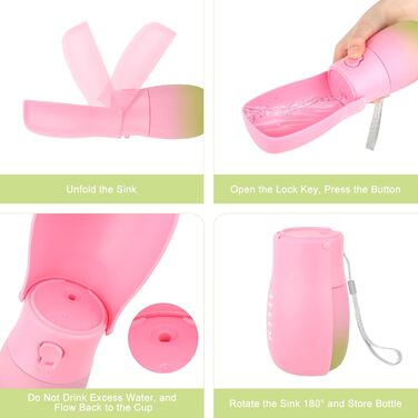 Подорожня пляшка для води для собак та котів JOPHEK 300мл з фільтром з активованого вугілля, зелено-рожева