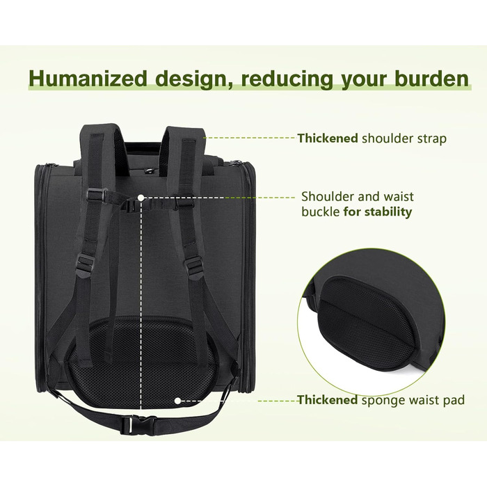 Рюкзак для собак та котів Pecute: переноска для 2 котів або 1 собаки, вентильована, сірого кольору