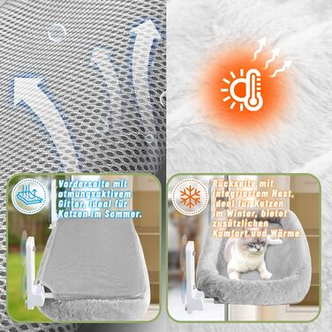 Кішка ліжко на вікно Casgee 60x30 см, гамак для котів з міцними присосками, ліжко для котів на вікно, складане ліжко для котів на вікно, підходить для котів вагою до 20 кг, гамак для котів на вікно (з великим ліжком для котів, сірий)