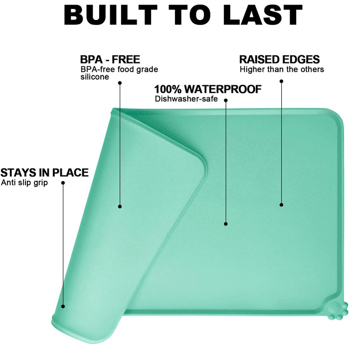 Силіконовий килимок під миску для собак та котів, 54x38 см, зелений. Нековзкий, водонепроникний