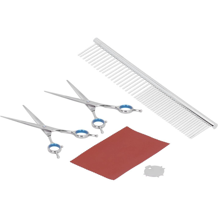 Набір для грумінгу собак: професійні ножиці з нержавіючої сталі, гребінець, прямі та зігнуті ножиці для собак та котів