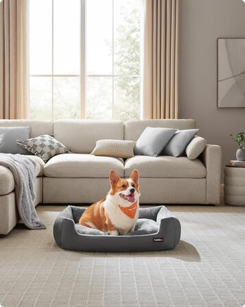 Ліжко для собак Feandrea, корзина для собак з двостороннім матрацом, сірий + сіро-блакитний, 85 x 65 x 21 см, PGW004G02