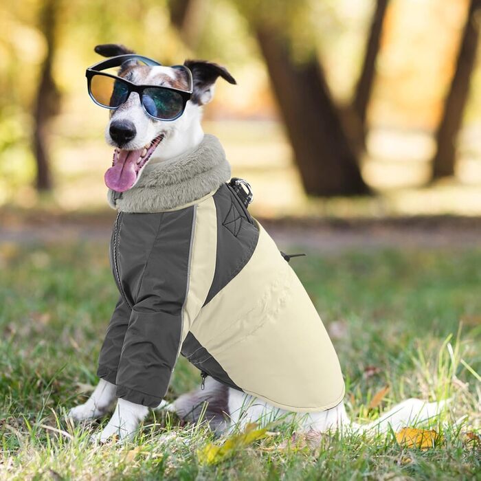 Зимовий одяг для собак, водонепроникний та вітронепроникний з отвором для повідка, для малих, середніх та великих собак, світловідбиваюча куртка з захистом живота, бежевий