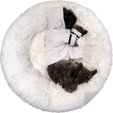 Преміум ортопедичне ліжко для собак великих та екстра-великих порід, Donut ліжко для собак, м'який плюшевий круглий диван для собак з водонепроникним дном, миска для собак, що можна прати (XL: діаметр 90 см, білий)