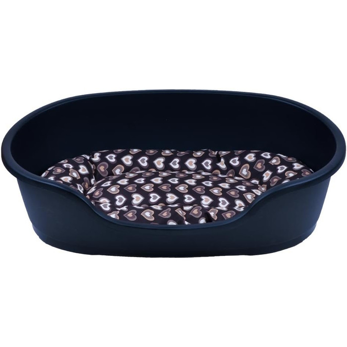 Корзина для собак Adena, 71 x 48 см, антрацит + подушка з сердечками, коричнева, розмір 71 x 48 x 22 см