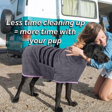 Рушник для собак PETCUTE з мікрофібри з клямками, супер вбираючий та швидковисихаючий, для середніх та великих собак, можна прати в пральній машині, (3XL, Темно-сірий)