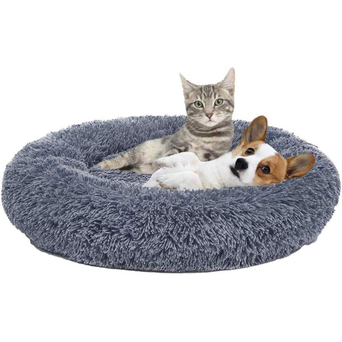 Крісло-лежанка для собак HANHAN у вигляді пончика, XL/XXL, ортопедичне, м'яке, заспокійливе, антистрес, софа, затишна печерка, легко миється, середній матрац, велике, темно-сіре