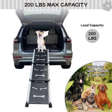 Рампа для собак, складна телескопічна, сіра, 28''x62'' - для великих, середніх та маленьких собак, антиковзка, для авто та SUV