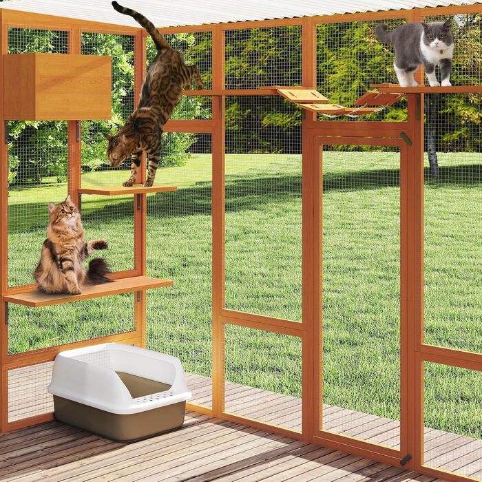 Catio Coziwow 264.2 см - великий вольєр для котів на вулицю, багатоповерховий, з водонепроникним дахом, оранжевий
