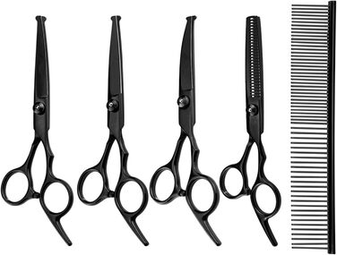 Набір ножиць для грумінгу собак 6-в-1: прямі, зігнуті, для стрижки та розрідження шерсті