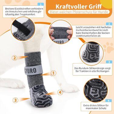 Шкарпетки для собак, 2 пари, протиковзкі, з м'яким захистом подушечок, з надійним застібкою, для дому (XS-2.0, сірий)