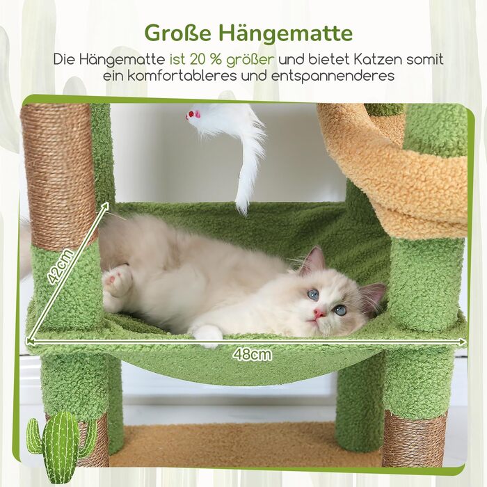 Комплекс для котів Globlazer Kratzbaum 165 см для великих котів: будиночок, платформа 48x42 см, гамак, стовпчики, стійкий, зелений