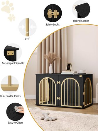 Клітка для собак Hzuaneri, 100 см, 3 двері, сучасний дизайн, чорне золото DFC84104A
