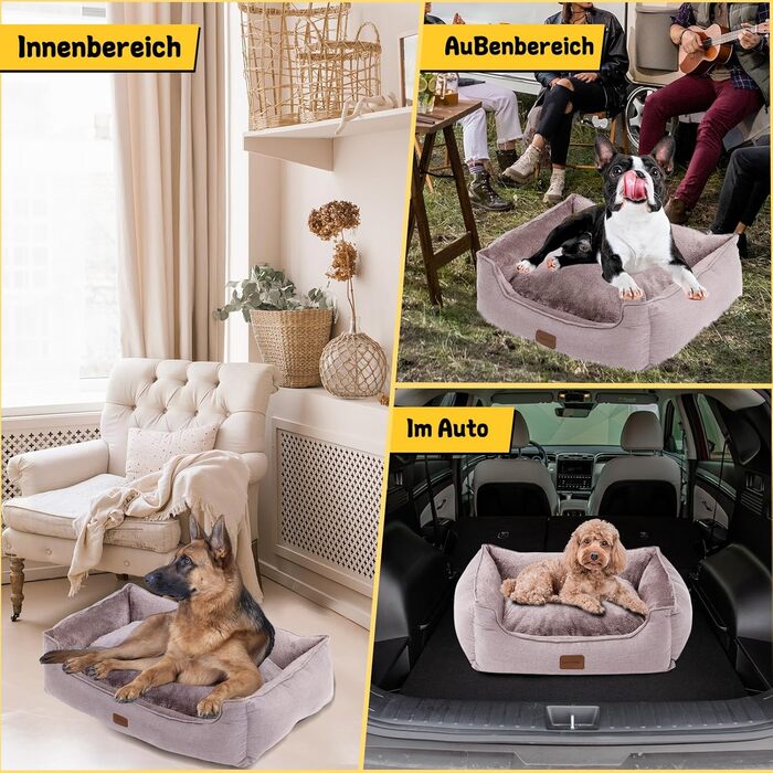 Ортопедичне ліжко для собак OUPEIWAWA, XL, хакі: м'яке, з високим бортиком, знімний чохол, антиковзаюче, для дому та авто