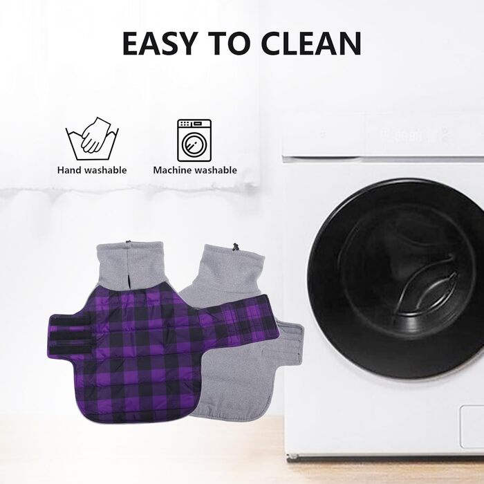 Зимовий нашийник для собак Dachshund від Geyecete, водовідштовхуючий, з отвором для повідка, теплий пуловер для маленьких собак, червоний (S, в клітинку фіолетовий)