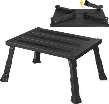 Алюмінієва розкладна сходинка-підставка, 300 кг, 3 сходинки, регульована висота, широка антиковзка поверхня, для автодому, саду та сходинок для собак, легка та складна (Чорний)