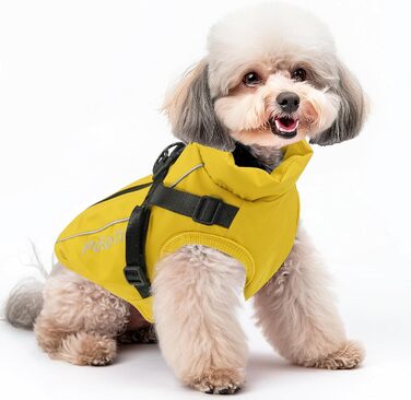 Теплий зимовий одяг для собак: жовтий пуловер/манта XL для маленьких собак, з відбиваючими елементами та дзвінком