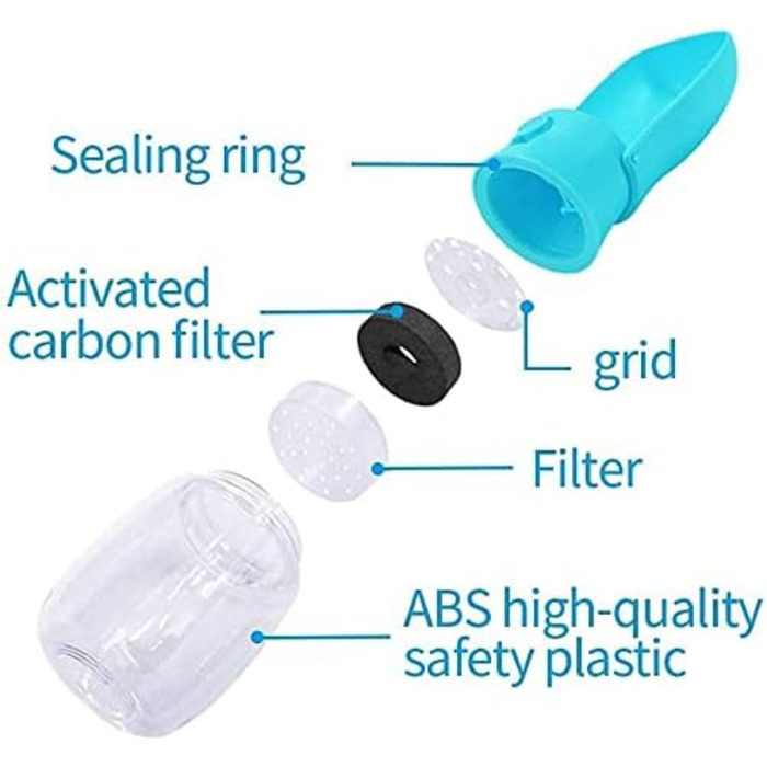 Водяна пляшка для собак WILIFDOM, портативна миска для подорожей, складна годівниця для прогулянок, походів, аксесуари для цуценят, водяна пляшка з фільтром з активованого вугілля, без витоку, харчовий силікон, блакитна