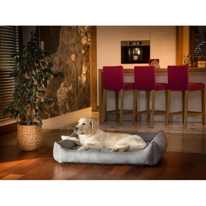 М'яке ліжко-софа для собак XXL (105x75 см) сірого кольору з екологічного льону