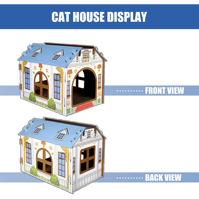 Будиночок для котів SEKAM з картону з котячою м'ятою, 41.8 x 30.5 x 33 см, іграшка-будиночок для котів, котяче дряпальний засіб, іграшка для дня народження, притулок для кошенят та маленьких тварин Oceanside Villa