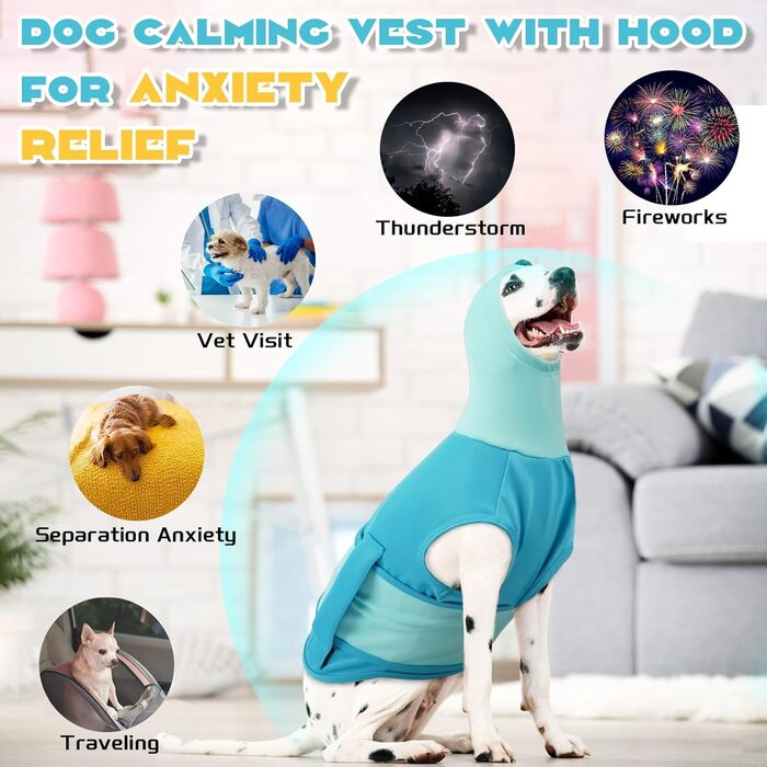 Подовжувач тривожності для собак Hoodie, теплий одяг для собак проти страху феєрверків, жилет для маленьких собак, антистресовий одяг з високим коміром, захист вух для собак, синій (XS)