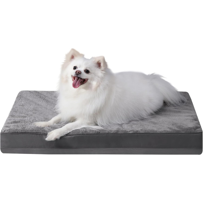 Ортопедичне ліжко для собак KSIIA XL, великий розмір, 111x81 см, знімний чохол, двостороннє, темно-сірий (75x47x7 см)