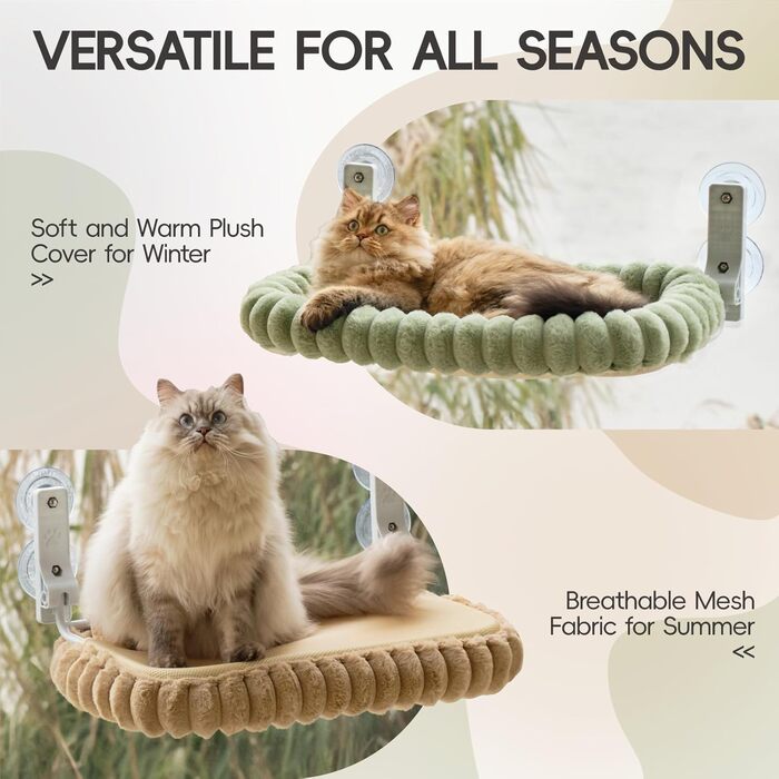 Лежанка для котів на вікно EDAGNY: гамак з м'яким знімним чохлом, сталевий каркас, до 18 кг (зелений, M)