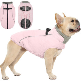 Водонепроникний зимовий теплий одяг для собак середніх порід QBLEEV з інтегрованим шлейкою та світловідбиваючими елементами, рожевий