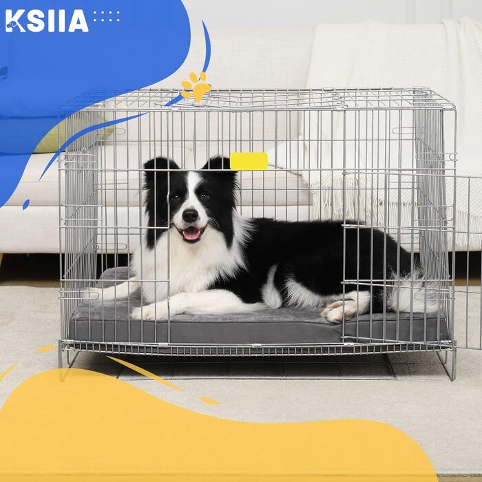 Ортопедичне ліжко для собак KSIIA, велике, середнє, флісовий матрац, знімний чохол, темно-сірий, 90x55x7 см, пране