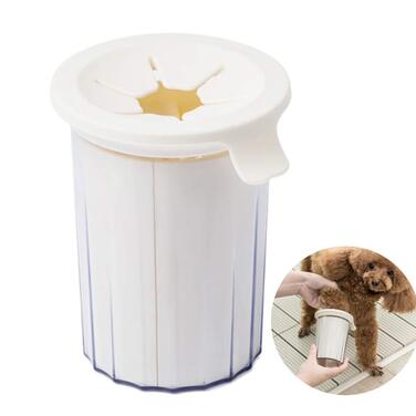 Очисник лап для собак: портативна чаша для миття лап з м'якою силіконовою щіткою, білий