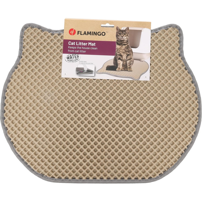 Килимок для котячого туалету Flamingo Matz, бежевий, 50x40 см, нековзкий, довговічний, для великих порід котів (Мейн-кун, Британська короткошерста, Рэгдолл, Норвезька лісова)