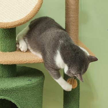 Дім-кігтеточка для котів PawHut 139 см з печерою, іграшкою та сизалевими стовпчиками, до 5 кг, зелений