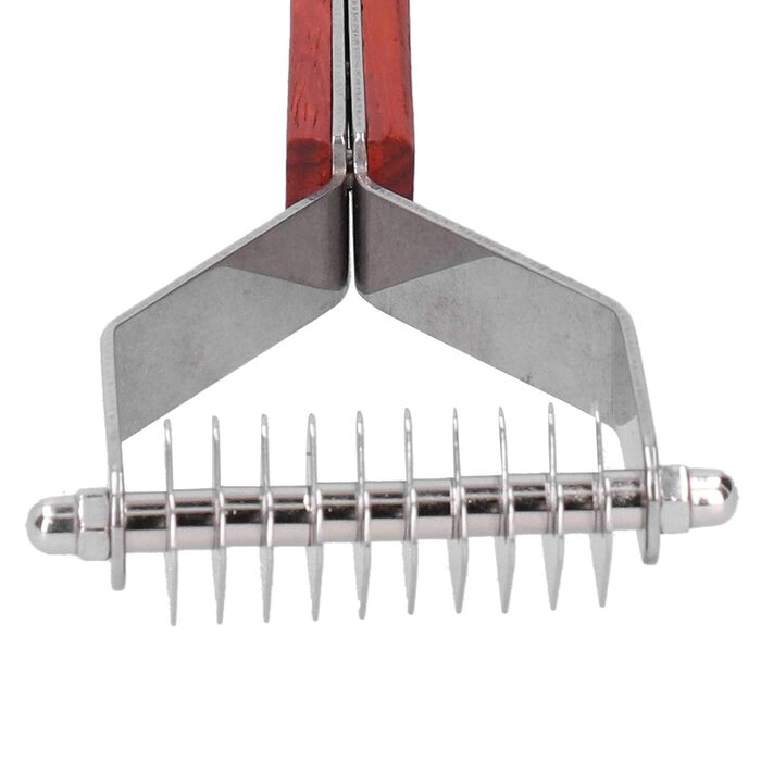 Гребінець для підшерстка тварин Y-подібний, з дерев'яною ручкою, нержавіюча сталь, 20x7см - для котів та собак