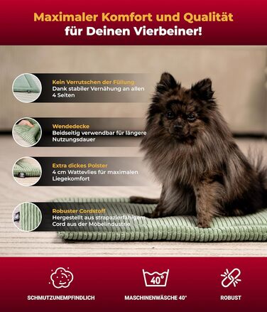 Килимок для собак HS-Hundebett® з флісовою підкладкою, XS (45x65 см) – Практичний, зручний, миючий, двосторонній – М'яка ковдра для собак – Комфортний відпочинок – Зелений, виготовлено в Німеччині, 45x65 см